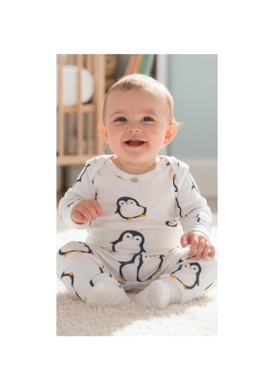 Altıntaş Baby Sevimli Penguen Badili İkili Takım Penguenli Beyaz Penguenli Beyaz