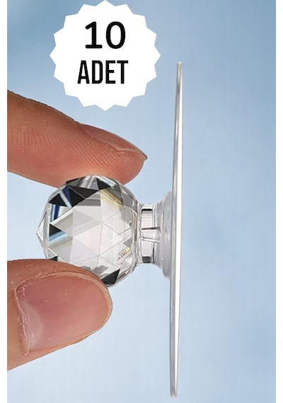 10 Adet Yapışkanlı Kristal Görünümlü Tutacak Yapışkanlı Çekmece Kulpu Yapışkan Askı Şeffaf