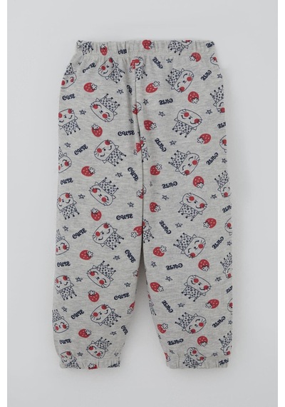 Breeze Kız Bebek Pijama Takımı Sevimli Kraliçe Desenli Çilekli 9 Ay-3 Yaş, Açık Gri Melanj Açık Gri Melanj