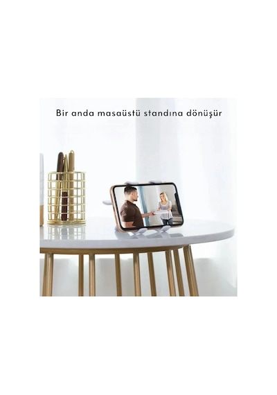 Etashop 360 Esnek Telefon Tutucu Kelepçeli Masa Yatak Başlığı Standı 4" 7.1" Uyumlu Beyaz Beyaz