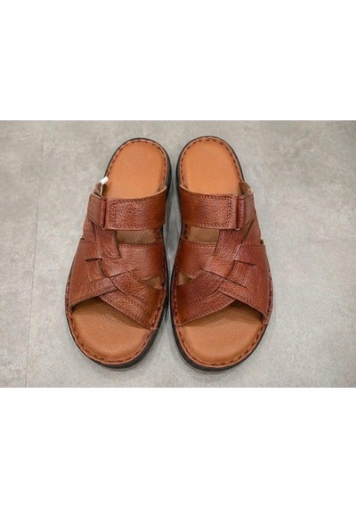 Papucumun Dünyası Erkek Hakiki Deri Terlik Comfort Taban Kahverengi