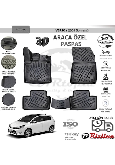 Toyota Uyumlu Verso / 2009 Sonrası / Siyah / Rizline Paspas