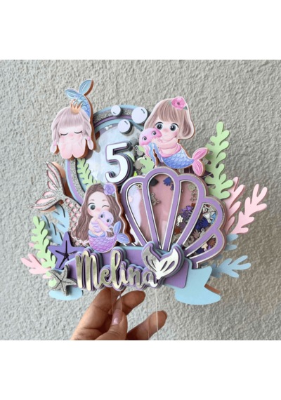 Deniz Kızı Temalı Kız Çocuk Doğum Günü İsme Özel 3d Pasta Süsü Cake Topper Çocuk