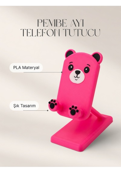 Pati Ve Ayı Tasarımlı Sevimli Telefon Standı - Pembe - Çocuklara/hayvanseverlere