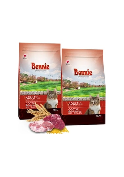 Bonnie Renkli Taneli Dana Etli Yetişkin Kedi Maması 1,5 Kg X 2 Adet
