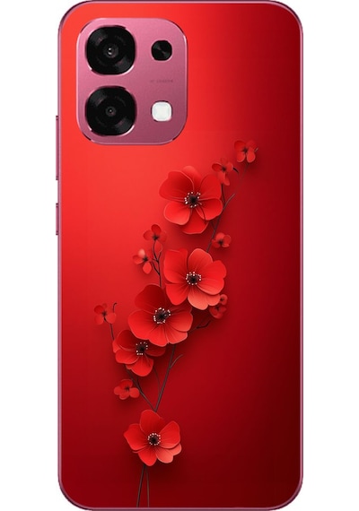 Oppo A6 Pro Uyumlu Kırmızı Kardelenler Baskılı Silikon Kılıf Renkli