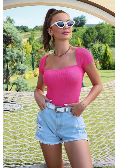 Aqe Fashion U Yaka Kısa Kol Fuşya FUŞYA