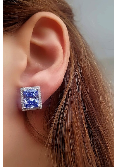Sky Diamond Purple Aleksantrit Taşlı 925ayar Gümüş Beyaz Altın Kaplama Lüks Baget Küpe Gümüş