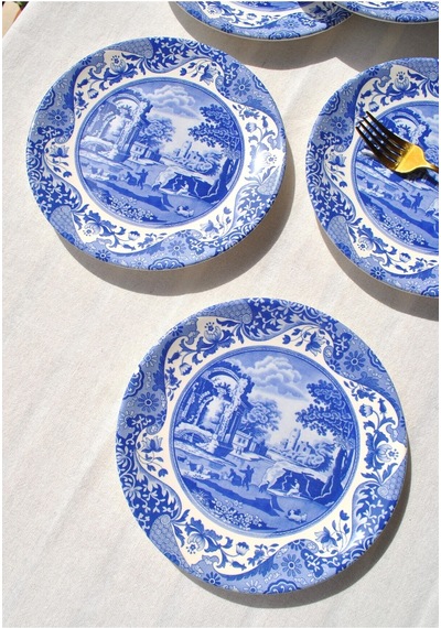 6'lı Özel Tasarım Premium Seramik 26 Cm Servis Tabağı Takımı Mavi İkram Tabak Sunum -old Town Lacivert