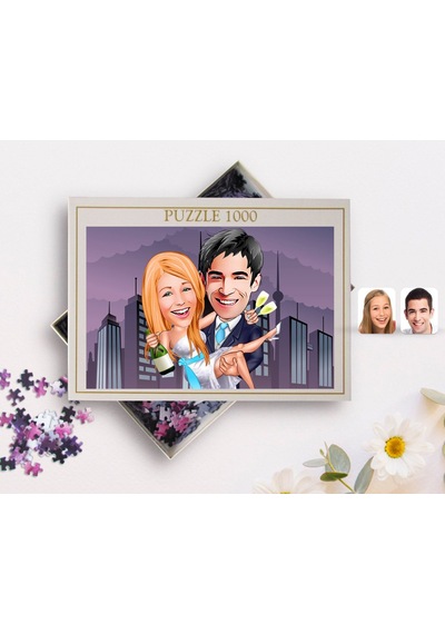 Kişiye Özel Evleniyoruz Karikatürlü 1000 Parça Profesyonel Puzzle-4