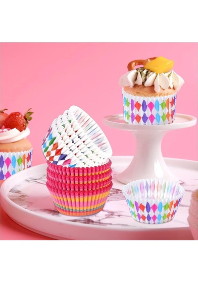 100 Adet Desenli Cupcake Kalıbı,renkli Browni Ve Muffin Kabı,kağıdı Diğer