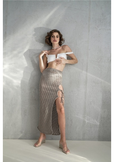 Mai Collection Mai Studios Co. Yolanda İp Detay Vizon Triko Etek Vizon