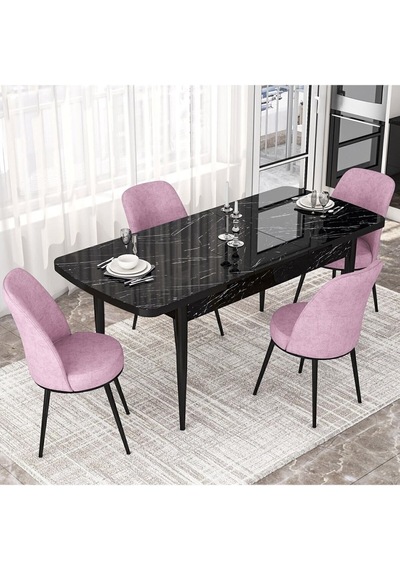 Canisa Concept Kor Serisi, 70x114 Açılabilir Yemek Masası Takımı, Siyah Mermer Desen Masa Ve 4 Pembe Sandalye Masa Siyah Mermer Sandalyeler Pembe Canisa Concept Kor Serisi, 70x114 Açılabilir Yemek Masası Takımı, Siyah Mermer Desen Masa Ve 4 Pembe Sandalye Masa Siyah Mermer Sandalyeler Pembe