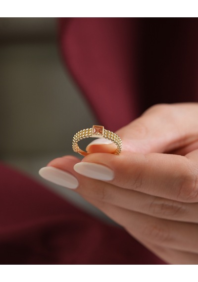 Debora Jewelry 14 Ayar Altın Kare Model Şampanya Taşlı Yüzük