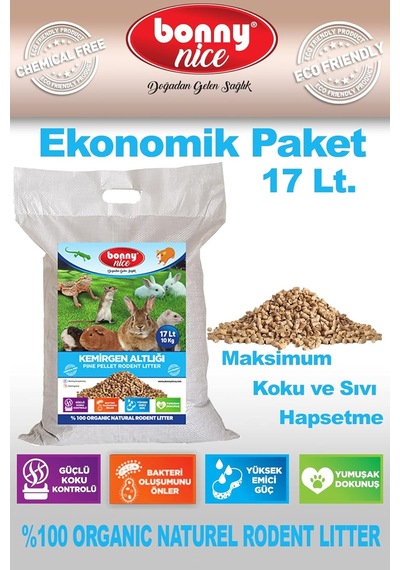 Bonnynice Bonny Nice Doğal Çam Pelet Ginepig Kafes Altlığı 10 Kg 17 Lt 1 Adet