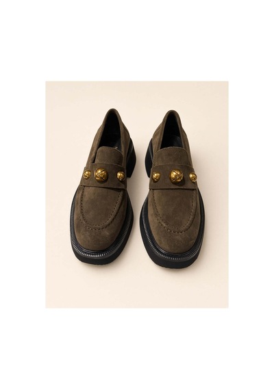 37brandshoes Hakiki Süet Top Detaylı Loafer Haki Haki