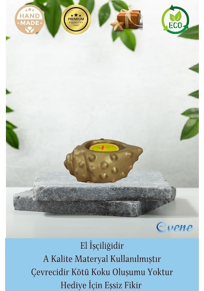 Mumluk Şamdan Tealight Mum Uyumlu Deniz Kabuğu Model - Altın