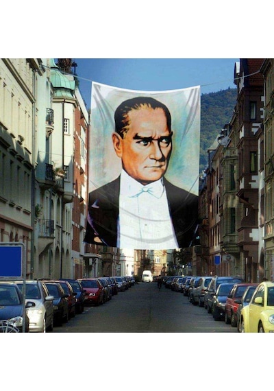 Mustafa Kemal Atatürk Portre- Poster Dış Cephe Bayrağı - 4x6 Metre 1