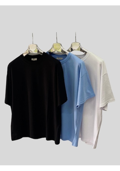 Kadın/erkek Unisex Oversize 3'lü T-shirt Mavi