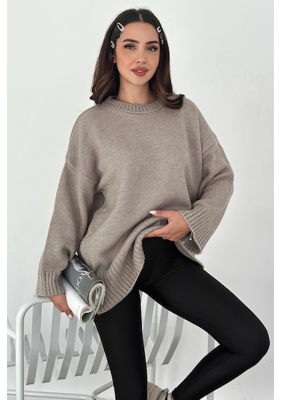 Noa & Noa Kadın Oversize Triko Kazak Rahat & Şehirli Stil Vizon