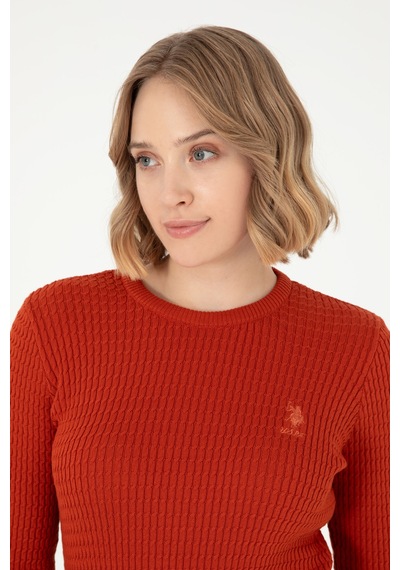 U.S. Polo Assn. Kadın Kiremit Bisiklet Yaka Kazak 50288979-VR031 U.S. Polo Assn. Kadın Kiremit Bisiklet Yaka Kazak 50288979-VR031