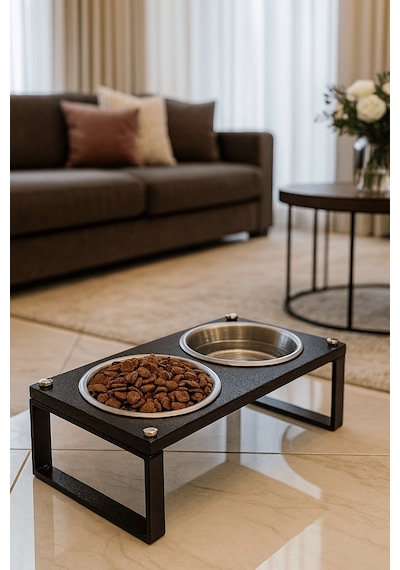 Reyo Ok-ay Store Zorvia Paslanmaz Çelik Kedi Köpek Mama Ve Su Kabı Standı, %10 Eğimli, Ergonomik, Yükseltilmiş Sağlıklı Beslenme, Siyah-siyah