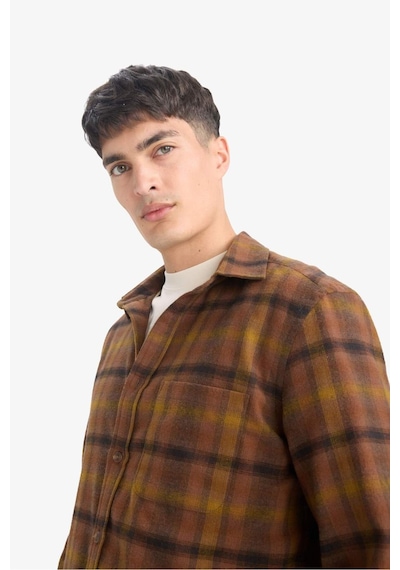 Defacto Regular Fit Polo Yaka Kareli Flanel Uzun Kollu Gömlek E8183ax25wnbn152 Kahve