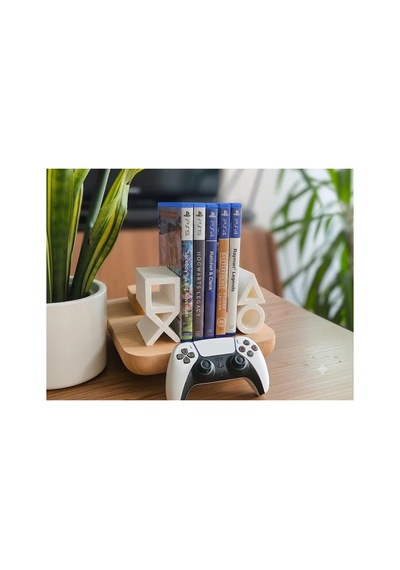 Ps5 Logolu Cd Stand Rafı, İkonik Tuş Simgeli Oyun Kutusu Cd Rafı Stand Organizer3