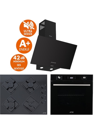 Afm Tech & Ferre Ria D086-SA + FM7700 + FM-BD2200  Sessiz Turbo Dijital Siyah Ankastre Set