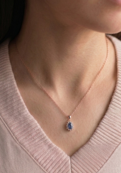 Klasik Pırlanta Anturaj Damla Safir Kolye Rose Gold 40881917