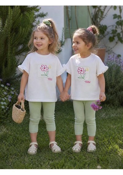 Baby Lory Kids Store Kız Çocuk Yeşil Tayt Çiçekli Takım Yeşil - Beyaz