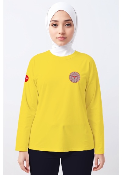 Sarı 112 Acil Sağlık Bisiklet Yaka Uzun Kollu Tişört Unisex