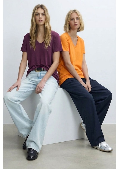 Cotenconcept 2 Adet V Yaka Basic Viskon Karışımlı Tişört Turuncu-ss18