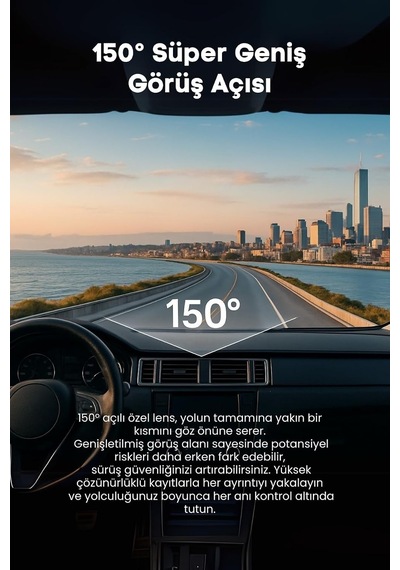 A7 4k Uhd/wifi/adas / 150 Ultra Geniş Açı/gece Görüşü/ön + Arka Araç Kamerası 2025 + Hafıza Kartı Hediyeli