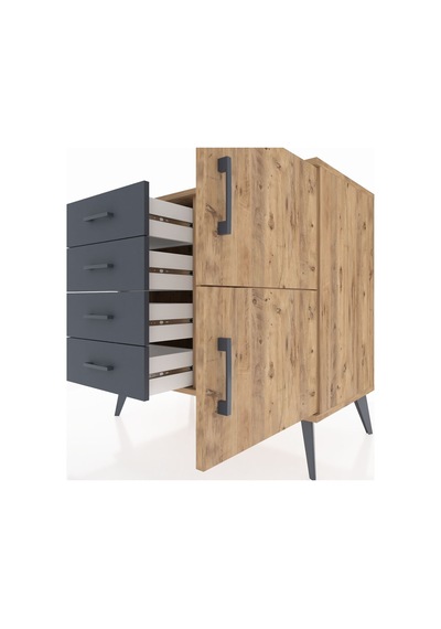 Hyperion Şifonyer Tek Raflı 4 Çekmeceli 2 Kapaklı 88x44x80 Çam-çam/antrasit Çam/antrasit Hyperion Şifonyer Tek Raflı 4 Çekmeceli 2 Kapaklı 88x44x80 Çam-çam/antrasit Çam/antrasit