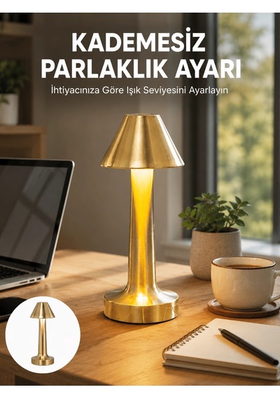 Mey İthalat Led Masa Lambası 3 Renk Ayarlı Şarjlı Kablosuz Modern Tasarım Yeni Nesil Çok Renkli
