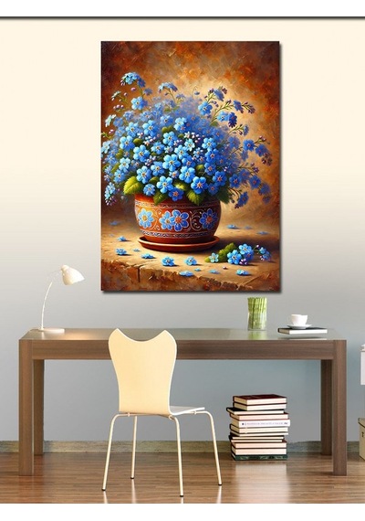 Kanvas Tablo Çini Vazoda Mavi Çiçekler 100cmx140cm