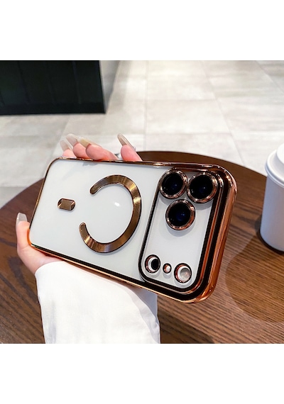 Apple Uyumlu iPhone 17 Pro Max İçin Magsafe İle Kılıf Kamera Lensli Korumalı Şeffaf Silikon Kapak Desert Titanyum