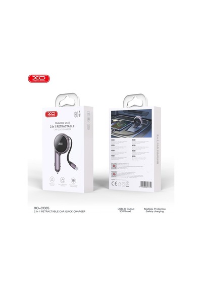 Xo Cc65 60w Makaralı Araç Şarjı - Dahili Type-c Kablolu Çift Çıkışlı Hızlı Şarj