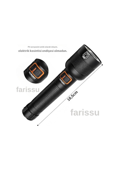 Everton Rt-063 A Beyaz Lazer Taktik El Feneri - 30w 2000 Lümen Profesyonel Aydınlatma Siyah