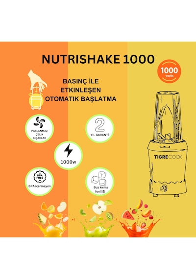 Tigrecook Nutrishake EK-2305 3 in 11000W Kişisel Smoothie Blender