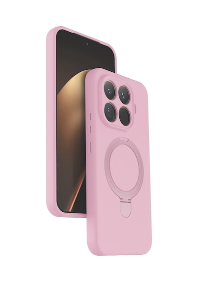 Xiaomi Mi 15t Pro Uyumlu Kılıf Halka Standlı M-safe Telefon Kılıfı Kapak Açık Pembe
