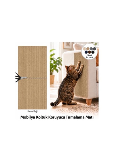 Yapışkanlı Kedi Tırmalama Halısı 100x30 Cm, Mobilya Koruyucu Tırmalama Pedi, Koltuk Ve Mobilya Yüzeyleri İçin Kolay Montajlı Kedi Tırmalama Matı Kum Beji