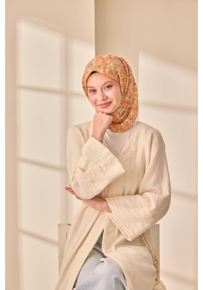 Silk Home Soft Eşarp 73091-34 Gümüş, Yağ Yeşili, Turuncu