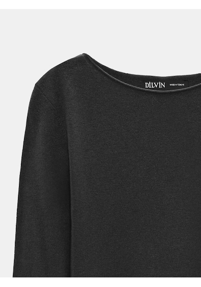 Dilvin 10840 Kayık Yaka Kaşmir Karışımlı Kazak-siyah Siyah
