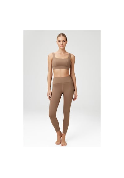 Yüksek Bel Toparlayıcı Tayt & V Sırt Destekli Spor Sütyeni - Sculpt Set Kahverengi