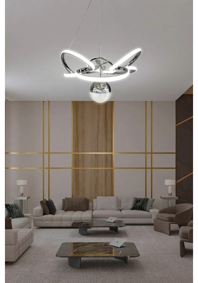 Kral Tacı Model Tek Toplu Led Avize - 3 Renk Kumandalı - Krom Krom