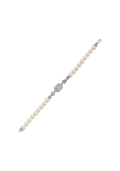 7,5 Mm Kadın Baget Kesim Doğal İnci Bileklik 18 Cm / Beyaz Gümüş
