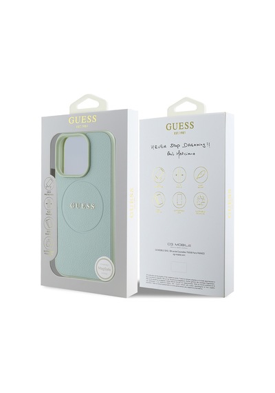Apple Uyumlu iPhone 16 Pro Max Kılıf Guess Lisanslı Magsafe Şarj Özellikli Yazı Logolu Grained Yeşil