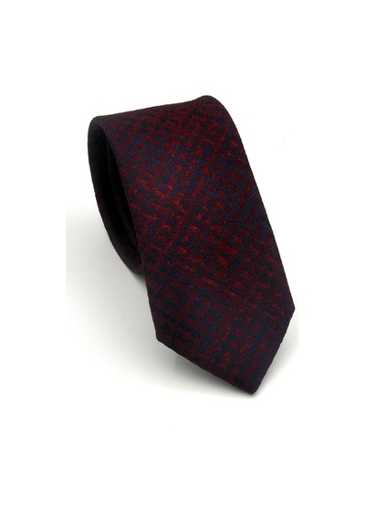 Gaffy Lacivert Desenli Bordo Dokuma Kumaş Mendilli Slim Fit Kravat // Sdk-2602-3 Bordo
